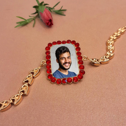 Red Diamond Rectangular Bracelet Rakhi